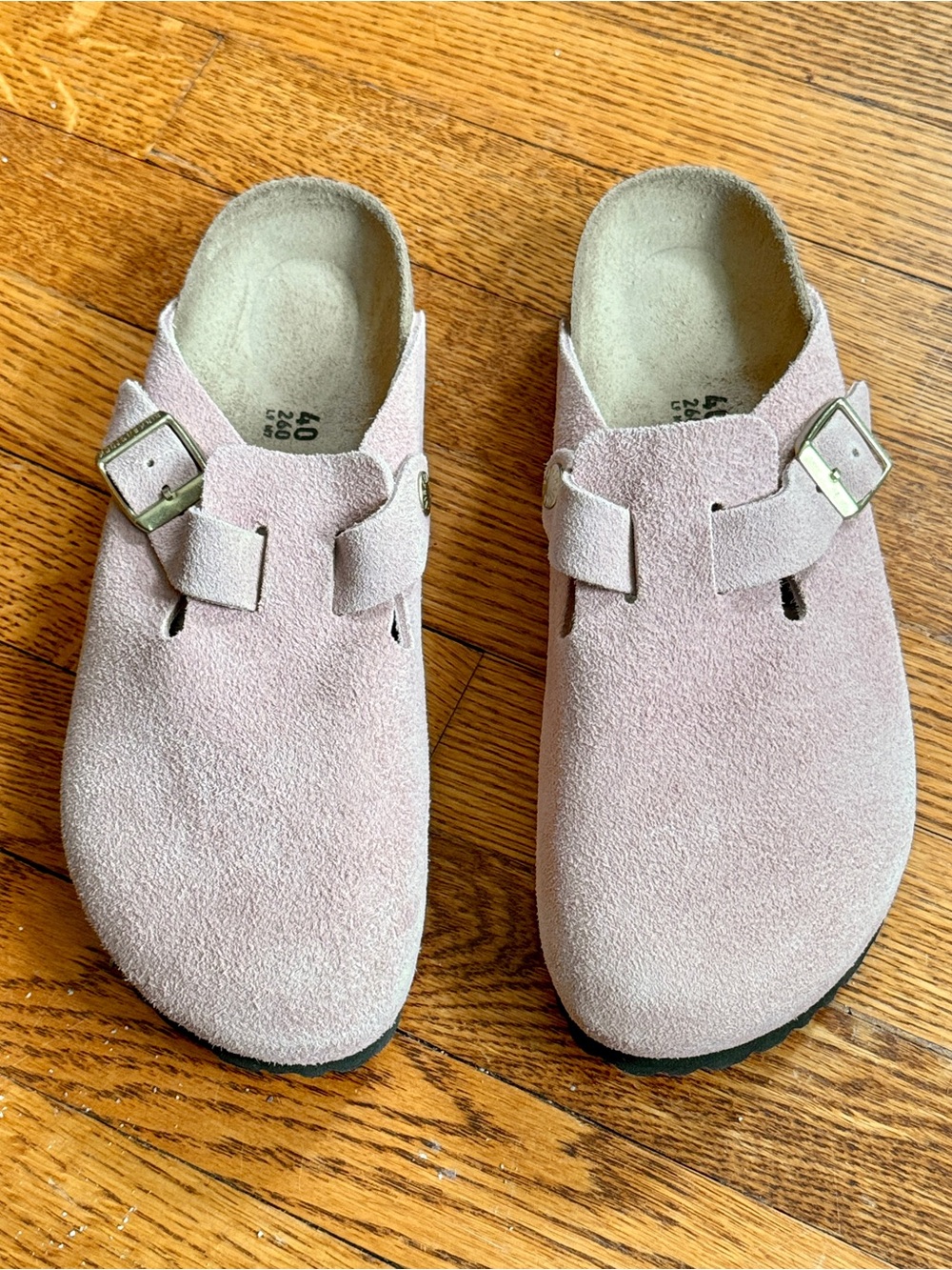 Birkenstock Boston Pink Suede Slip-On Mule with Buckle size 40
